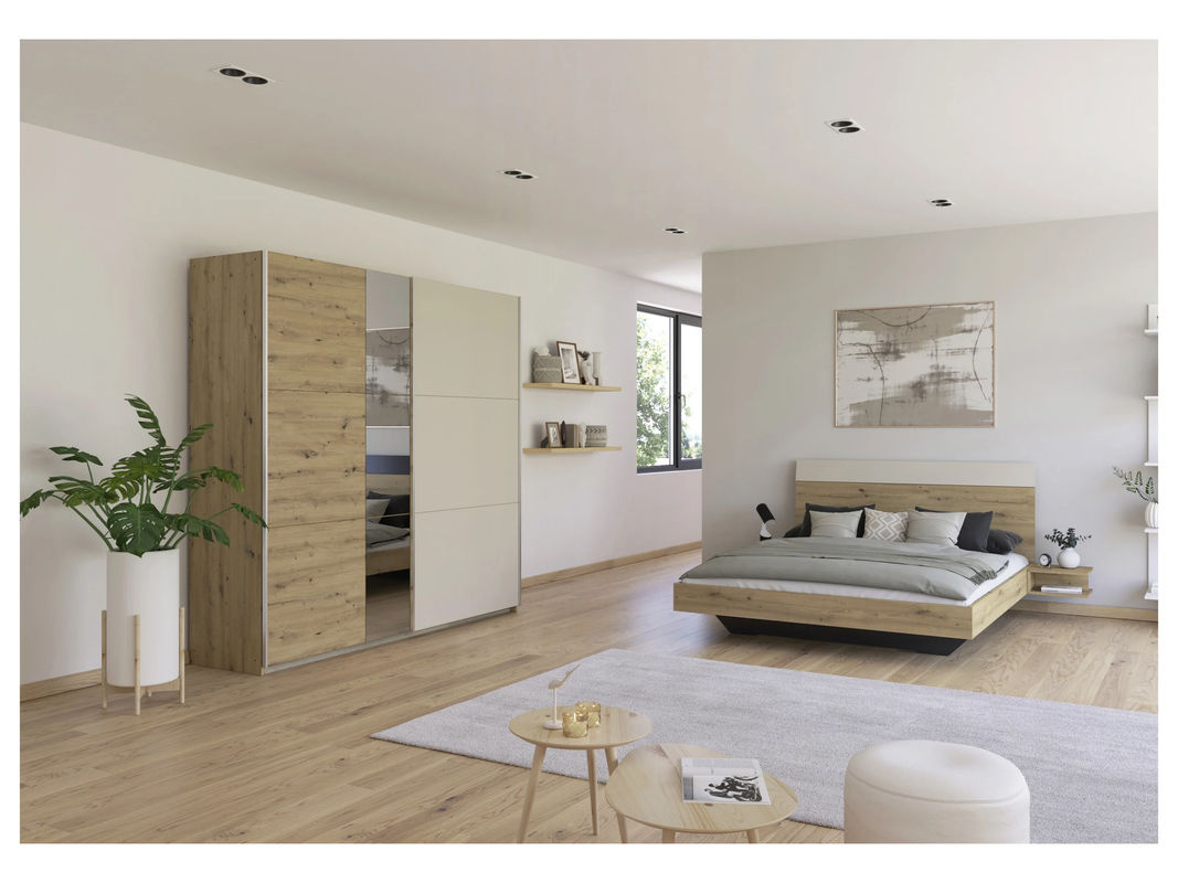 RAUCH BLUE Monza Schlafzimmer Set mit Bettanlage, Nachttischen und Schwebetürenschrank in Eiche Artisan/Beige, B: 502 cm, H: 210 cm - Bild 2