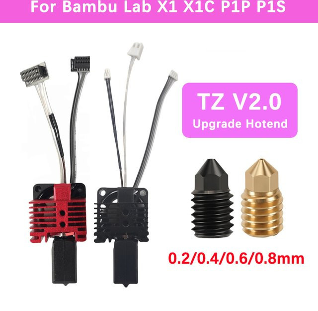 Bambu Lab Upgrades Hotend Kit mit Bimetall-Halsdüse aus gehärtetem Stahl und Thermistor für P1P P1S X1 X1C Druckköpfe TZ V2.0 - Bild 1