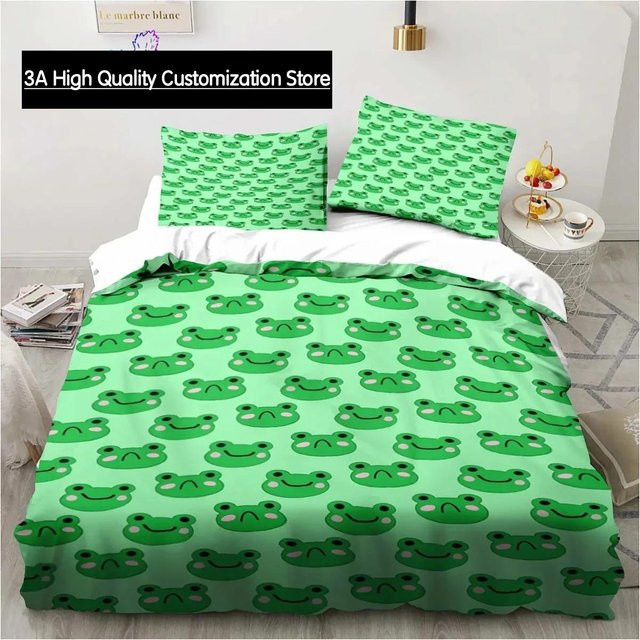 Jessica Chen Bettwäsche Set mit niedlichem Cartoon Frosch Design in Grün, 3-teilig, B: 135 cm, L: 200 cm - Bild 1
