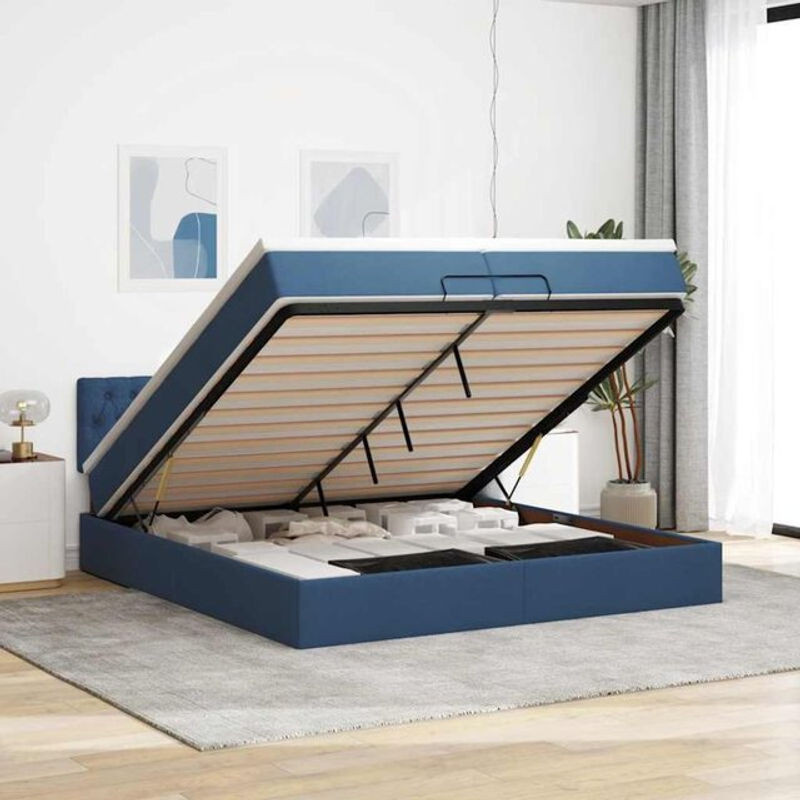 Vidaxl Ottoman Polsterbett mit Matratzen und LED-Beleuchtung in Blau aus Stoff, B/T: 200 x 200 cm - Bild 1