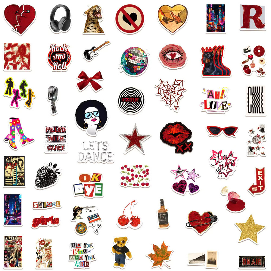 50 Stück Retro Y2K Graffiti-Aufkleber im Urban Downtown Girls-Design, wasserfeste Vinyl-Aufkleber in Multicolour für Wasserflaschen, Tagebücher und Tech-DIY - Bild 3