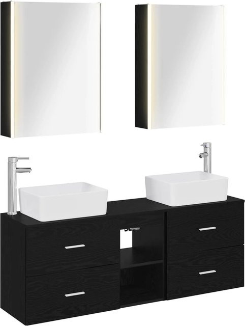vidaXL Badezimmermöbel-Set 5-teilig in Schwarzer Eiche mit Glas und LED-Beleuchtung - Bild 1