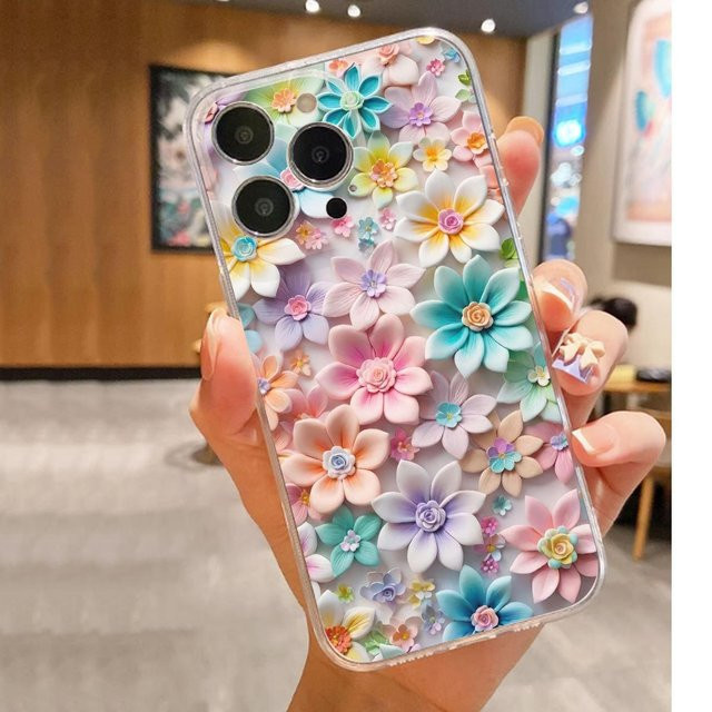 TrendVibeCN Stoßfeste Transparente Handyhülle mit Floralem Design für iPhone 14, iPhone 15, iPhone 16, iPhone 17 Pro Max und Galaxy S21 5G, Mehrfarbig - Bild 1