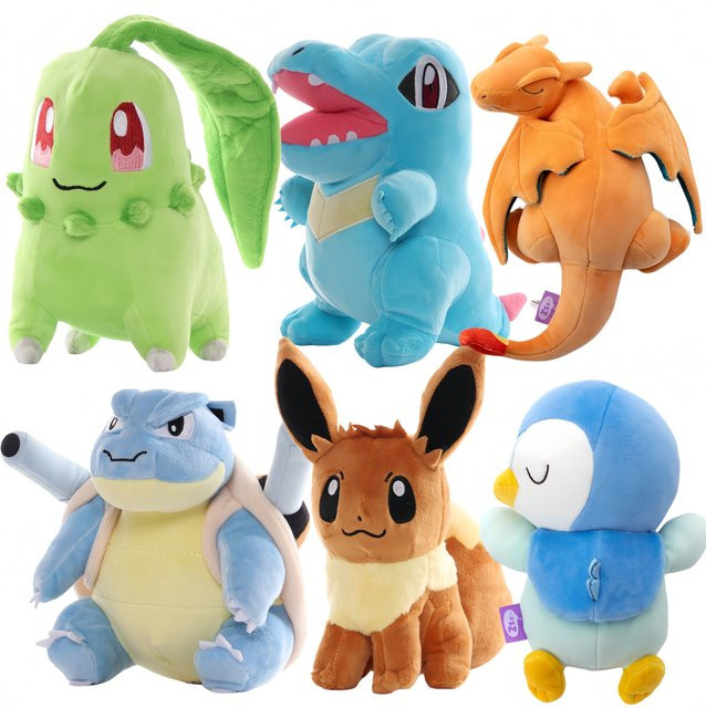 Aoger Pokémon Plüschpuppe, Pikachu Gengar Eevee Charizard Chikorita Blastoise Piplup, Plüsch / Textil - Bild 1