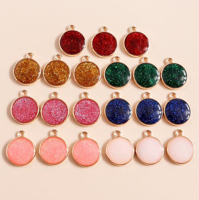 Charms, rund, glitzernd, 14*17mm, Kristall, bunt, 10 Stück - Bild 1