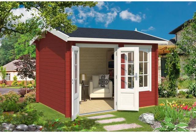 Lasita Blockbohlenhaus Alex Gartenhaus mit Satteldach in Schwedenrot, B/H/T: 340 x 245,1 x 308,3 cm - Bild 1