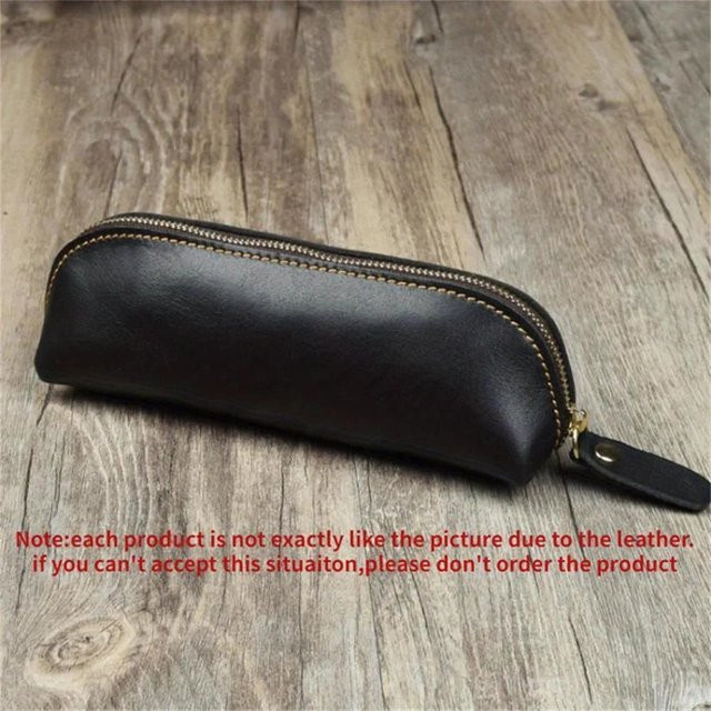 Binchi Fitness Stiftebeutel aus Vintage-Leder in Schwarz mit Reißverschluss, Aufbewahrungstasche für Schreibwaren und Brillen, Breite: 18,0 cm - Bild 1
