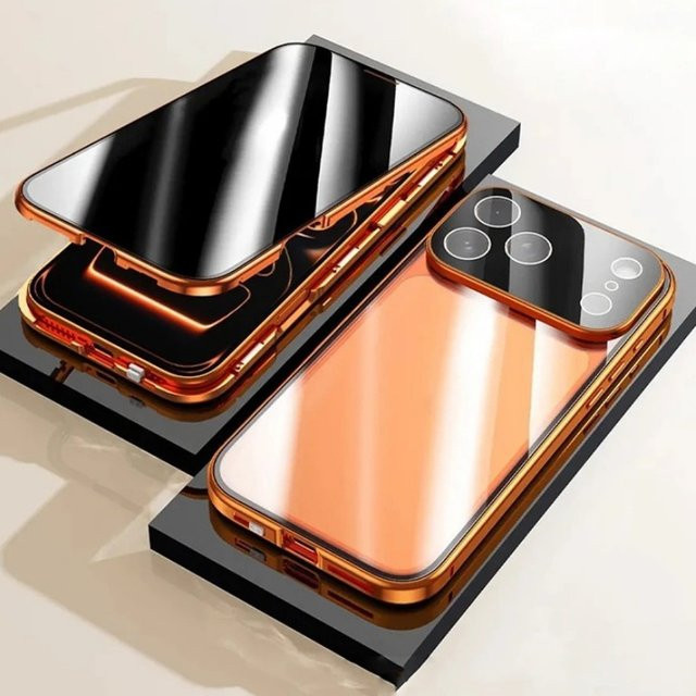 Magnetisches 360 Grad Vollschutz Glas Case für iPhone 17 16 15 14 13 12 Pro Max Plus in Purple mit Snap-Lock Datenschutz-Funktion - Bild 1