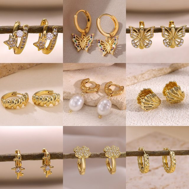 HPTOTMG Ohrstecker, Schmetterling, Gold Farbe, Zirkon, Damen - Bild 1