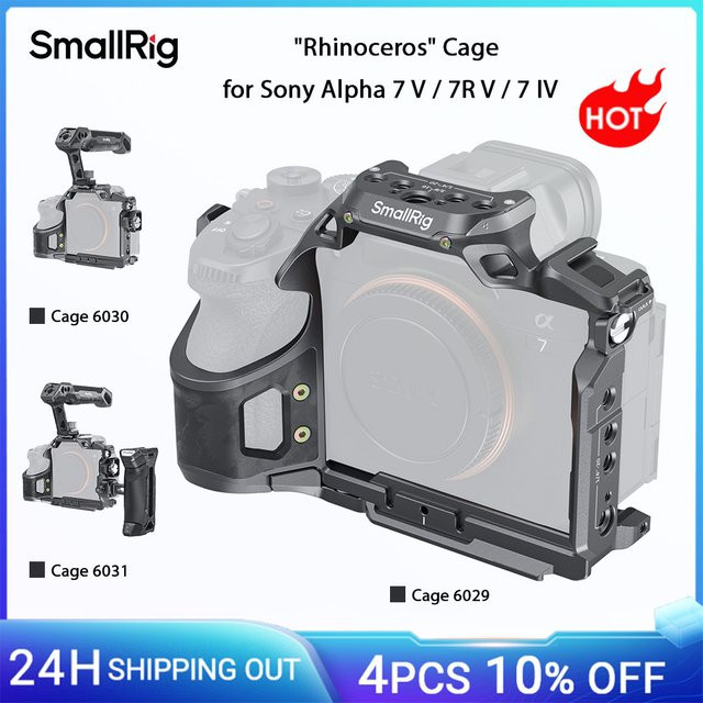 SmallRig Rhinoceros Kamera-Käfig für Sony Alpha 7 V, 7R V und 7 IV in Schwarz mit 1/4"-20 Gewinde-Kaltschuh für Monitore und Griffe 6029 - Bild 1