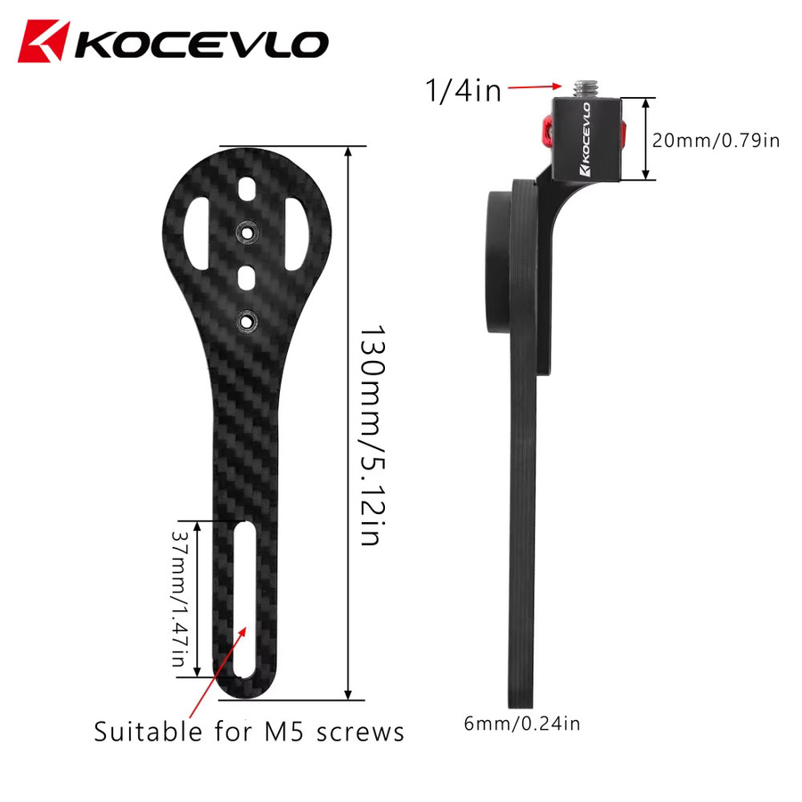 KOCEVLO 360 Grad rotierende Carbon Kamera Halterung in Schwarz für Insta360 One X3 X4 X5 und DJI sowie Fahrradcomputer wie Garmin, IGS und XOSS - Bild 2