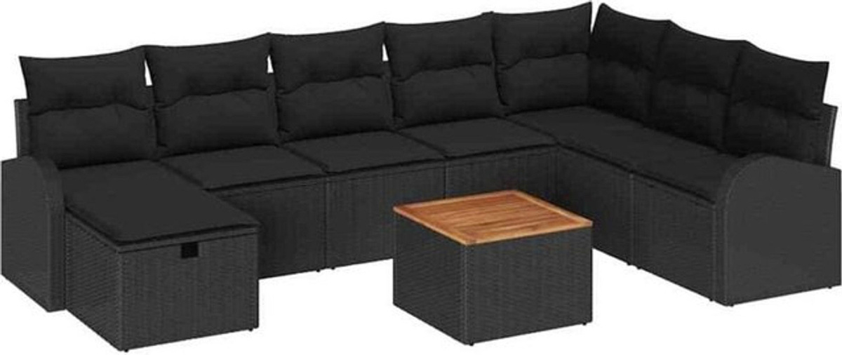 vidaXL Garten-Sofa-Set aus Poly-Rattan mit 9 Kissen in Schwarz - Bild 1