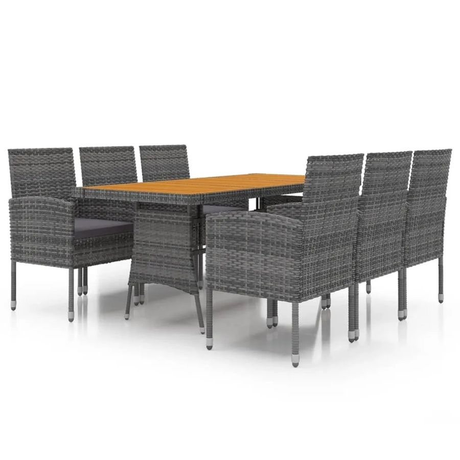 vidaXL 7-teilige Garten-Essgruppe aus PE-Rattan und Akazien-Massivholz in Grau - Bild 2