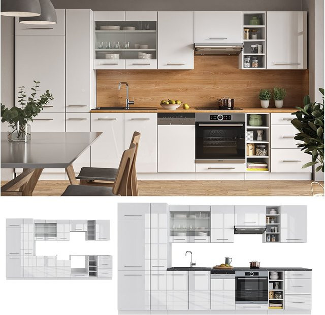Vicco Küchenzeile Fame-Line Einbauküche Weiß Hochglanz Breite: 355 cm - Bild 1