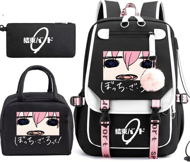 3-teiliges Schulrucksack-Set in Schwarz aus Oxford-Stoff mit großem Fassungsvermögen, Schultergurt und Federmäppchen - Bild 1