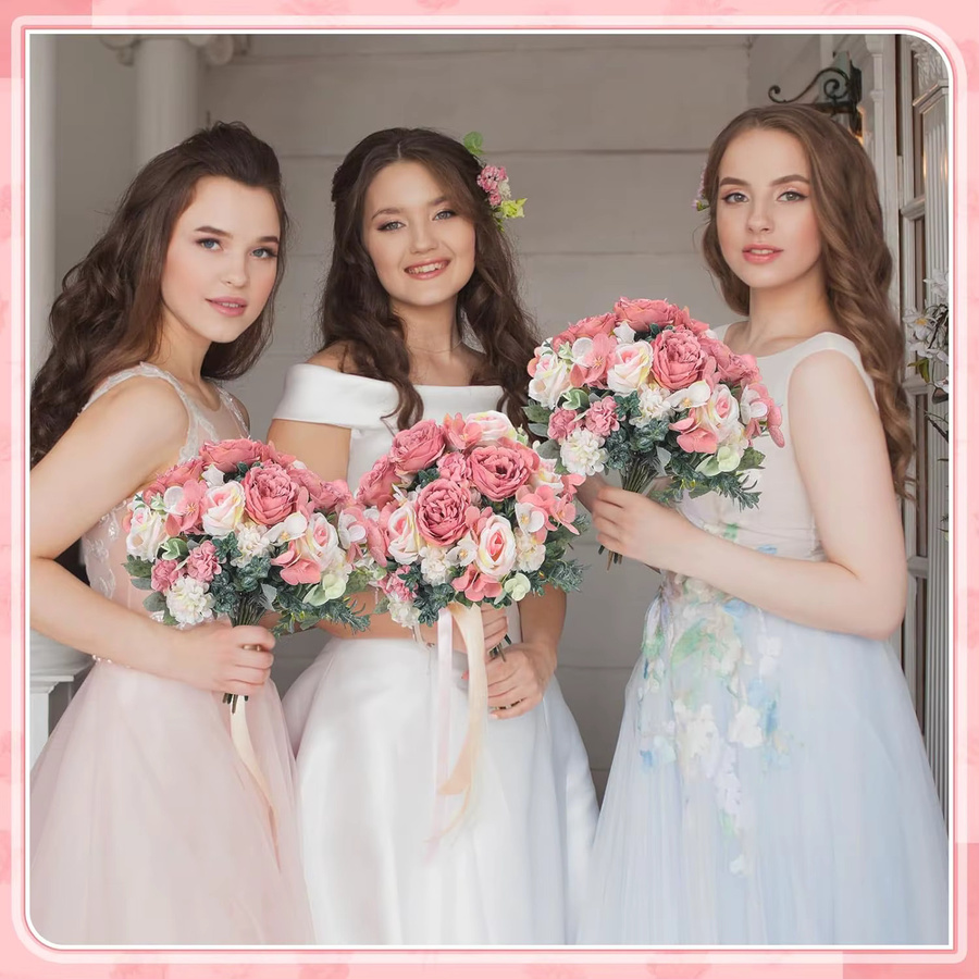 XIAOYINMO Künstliches Blumenarrangement aus Seide in Pink und Purple für Hochzeit und Valentinstag - Bild 1