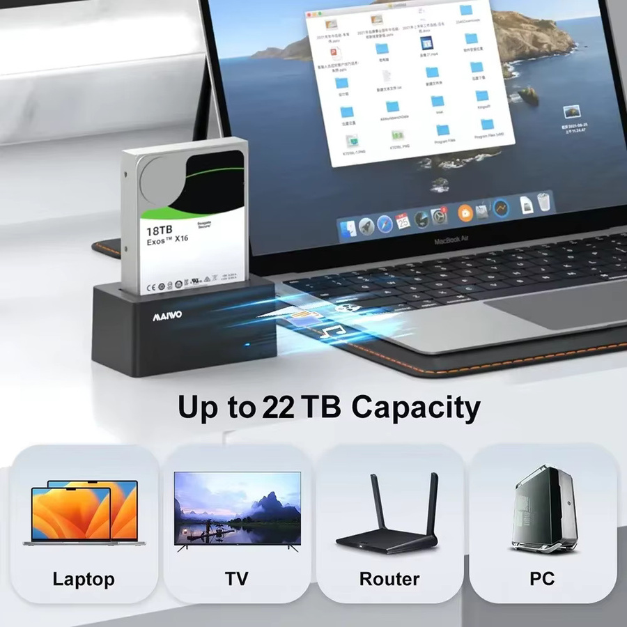 MAIWO SAS Festplatten-Dockingstation für 2,5 und 3,5 Zoll mit 5 Gbit/s, UASP, bis zu 22 TB Kapazität, SATA auf USB 3.0 Adaptergehäuse für PC - Bild 4