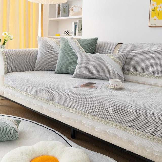 Rutschfester Sofabezug aus geprägter Chenille in Grau, quadratisches Sofakissen für das Wohnzimmer, B/T/H: 70 x 70 x 70 cm - Bild 1