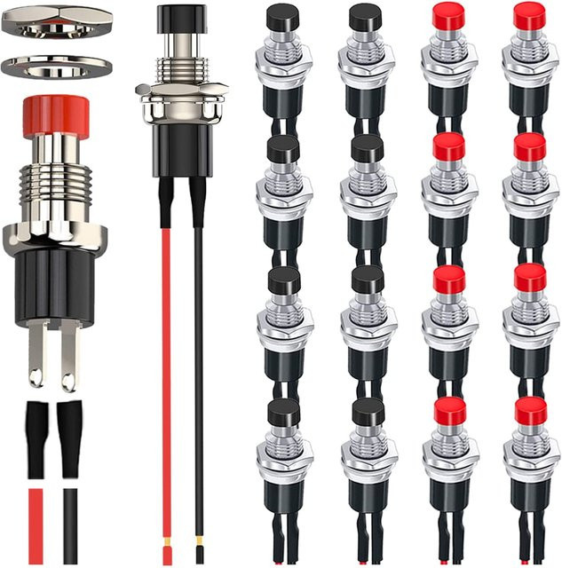AOKIN 12 Stück Mini Momentary Push Button Switch SPST 2 Pins 250 V AC Schwarz/Rot mit vorgelöteten Drähten - Bild 1