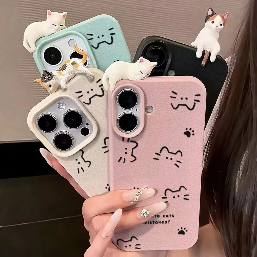 Caynes Handyhülle mit Katzen-Cartoon-Design und Hautstruktur für iPhone 11 bis iPhone 17 Pro Max, stoßfeste Hülle mit Katzenpfotenabdruck - Bild 4