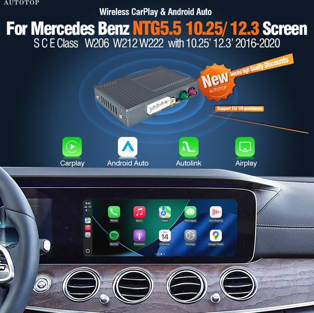 AUTOTOP Kabelloses Apple CarPlay und Android Auto Interface für Mercedes Benz NTG5.5 W213 W222 W205 W176 in Schwarz mit MirrorLink und AirPlay - Bild 1