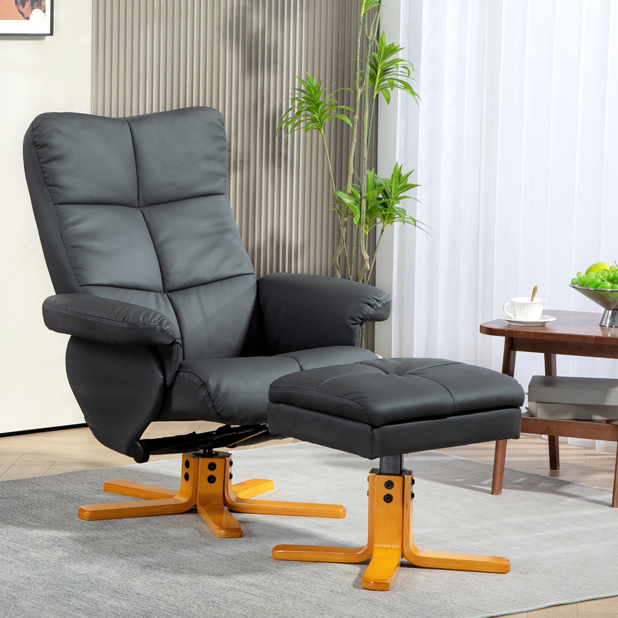 HOMCOM Relaxsessel mit Hocker in Dunkelgrau, 360 Grad drehbarer TV-Sessel mit Liegefunktion und Stauraum aus Kunstleder - Bild 2