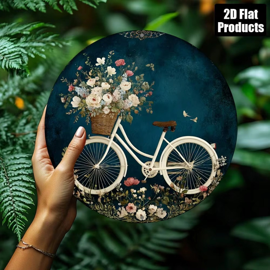 Vintage Metall-Wandschild CIFBUY mit floralem Fahrrad-Design, rund, B/H: 20,3 x 20,3 cm - Bild 2