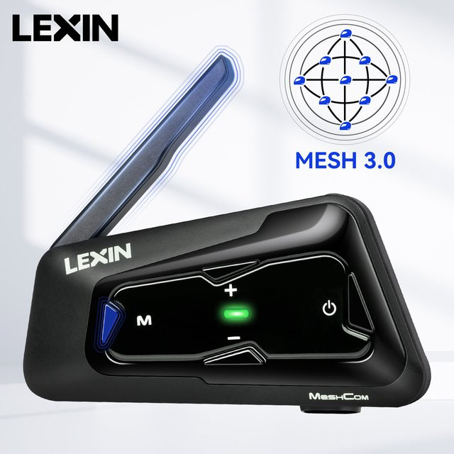 LEXIN MeshCom Motorrad Bluetooth-Headset mit Mesh-Kommunikationssystem und Gegensprechanlage für 24 Fahrer in Schwarz - Bild 1