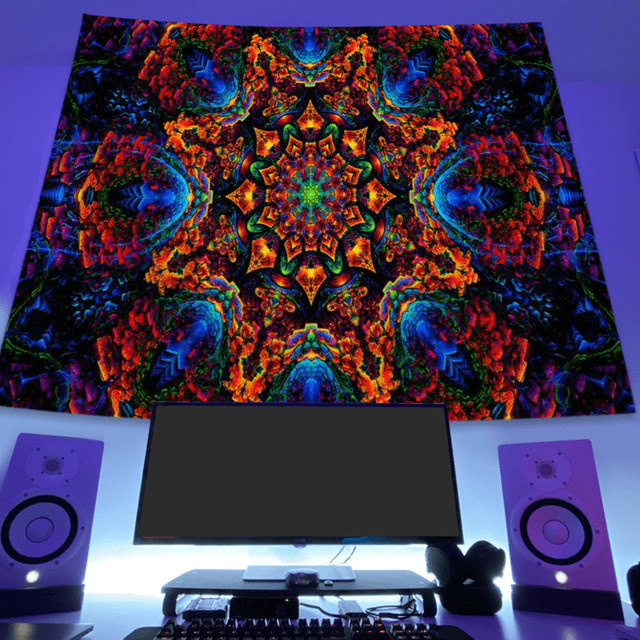 VIKAMA Halloween Wandteppich mit psychedelischem Mandala- und Blumenmuster in Multicolour, Boho-Stil für Wohnzimmer und Meditationsräume, B/H: 60 x 40 cm - Bild 1