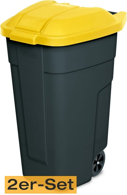 BRB Mülltonne mit Klappdeckel 100 Liter Set aus 2 Stück, anthrazit/gelb - Bild 1