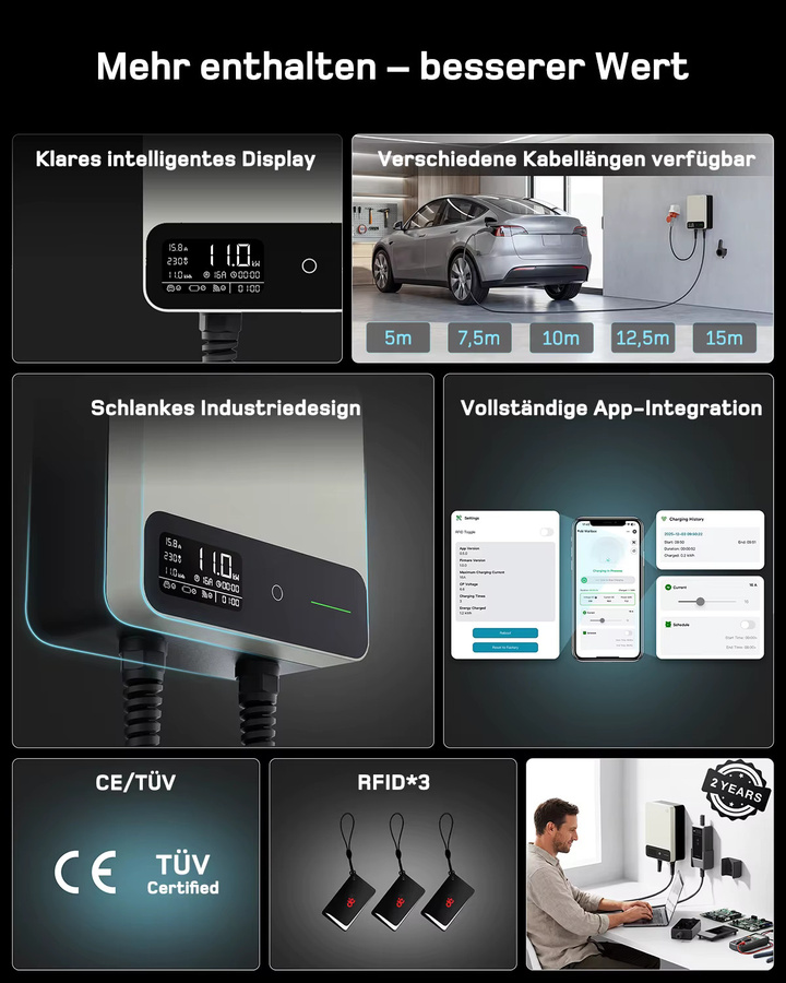 dé Wallbox 11kW Typ 2 Ladestation mit Tuya Smart App-Steuerung und Wi-Fi, Weiß - Bild 4