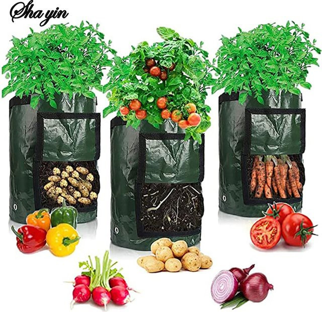 Meizhi Kartoffelpflanzsäcke, runde atmungsaktive Pflanzentaschen für Gartenbau und Setzlinge in Dunkelgrün, B/T/H: 45,0 x 35,0 x 35,0 cm - Bild 1