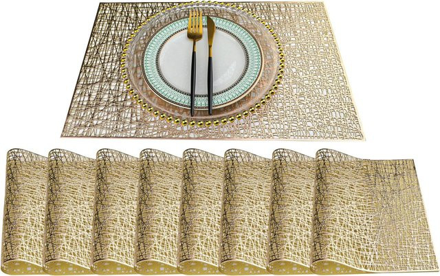 8er-Set rechteckige Tischsets aus PVC-Vinyl in Gold mit ausgehöhltem Design von Tabletex - Bild 1