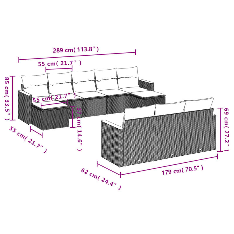 Vidaxl Gartenmöbel-Set aus Polyrattan mit 10 Teilen in Beige inklusive Kissen - Bild 3