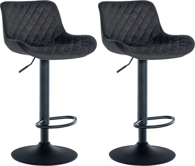 DELUKE 2er Set Barhocker POVAN in Schwarz, Samt, gesteppt, mit Lehne und 360 Grad Drehsitz, B/T/H: 48 x 54 x 81 cm - Bild 1