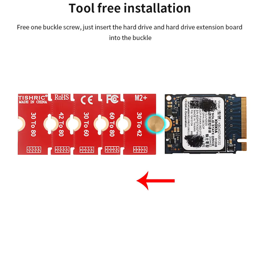 TISHRIC SSD NVME NGFF M.2 Erweiterungsplatine in Rot für 2230/4222/2260/2280 Längen - Bild 2