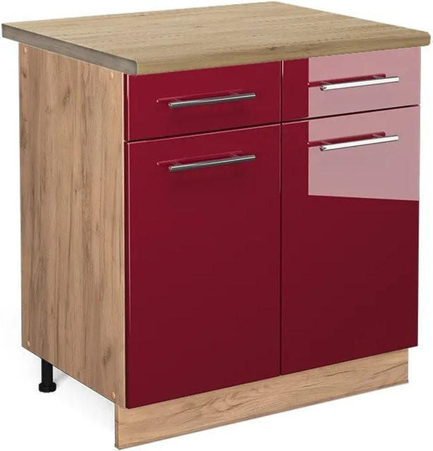 Vicco Küchenunterschrank Fame-Line Bordeaux Hochglanz in Rot und Goldkraft Eiche, B/T/H: 80 x 60 x 82 cm - Bild 1