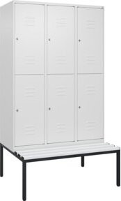 C+P Doppelstock-Spind Classic PLUS Sitzbank mit 3 Abteilen, Farbe: Grau/Weiß, B/T/H: 212,0 x 120,0 x 81,5 cm - Bild 1