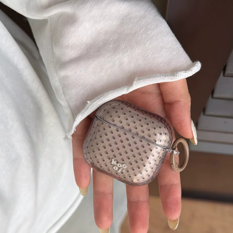 Braune halbtransparente Kopfhörer-Schutzhülle mit Polka-Dot-Muster und glänzender Oberfläche für Apple AirPods 1, 2, 3, 4 und Pro/Pro 2/Pro 3 - Bild 4