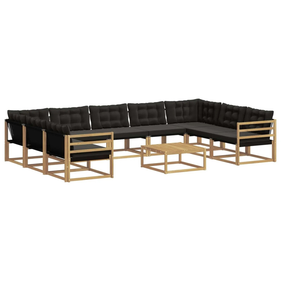 vidaXL Outdoor-Sofagarnitur aus massivem Akazienholz mit Textilene und Kissen, 10-teilig, Weiß-Schwarz - Bild 2