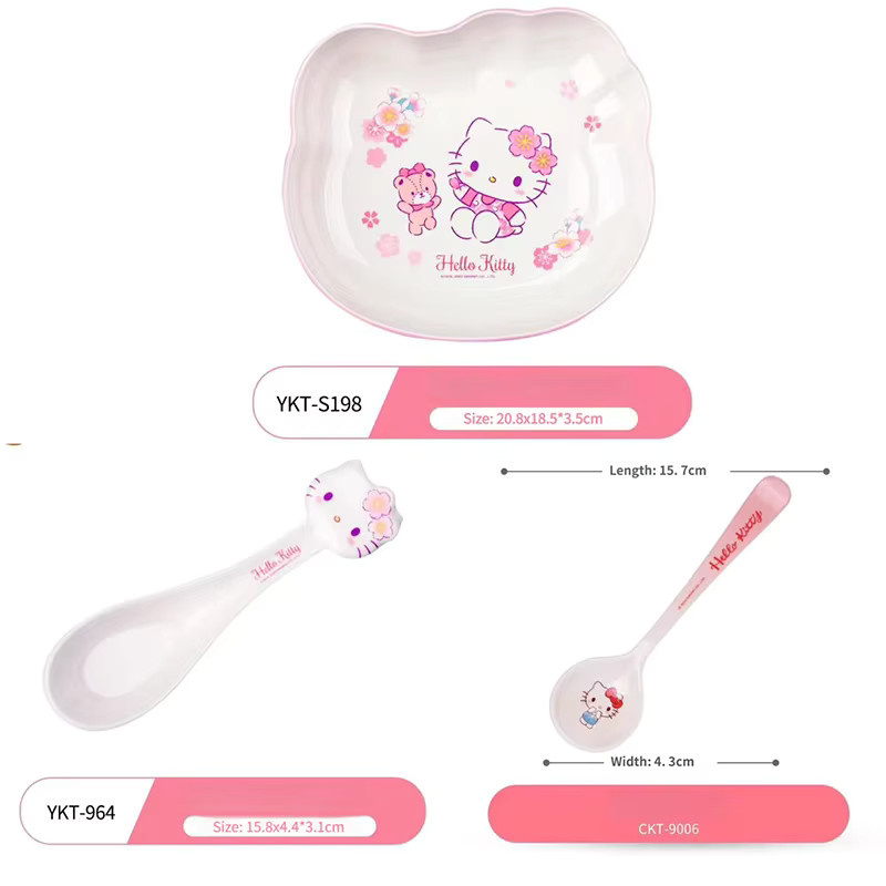 WUHE Hello Kitty Kinder-Melamin-Geschirrset in Weiß mit Teller und Löffel, BPA-frei und spülmaschinenfest - Bild 2