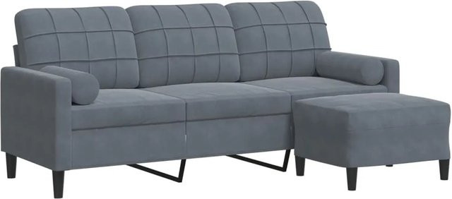 vidaXL 3-Sitzer-Sofa mit passendem Hocker in Dunkelgrau aus Samt mit Metallrahmen - Bild 1