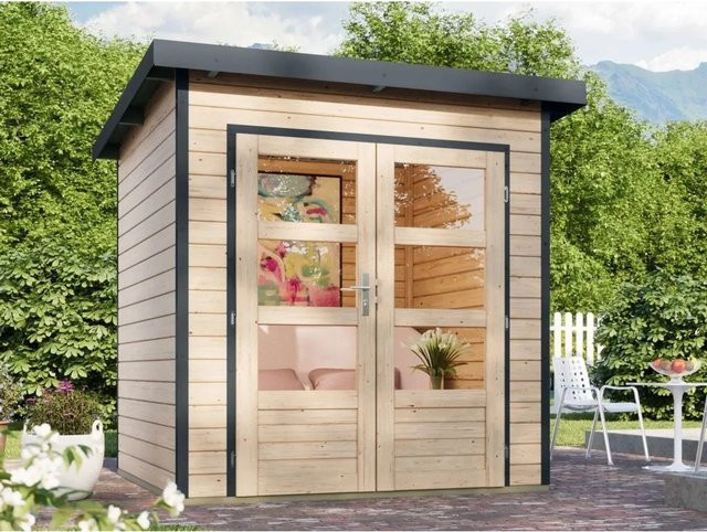 Karibu Gartenhaus Plutus Pent Gartenhaus in Natur mit 28 mm Wandstärke - Bild 1