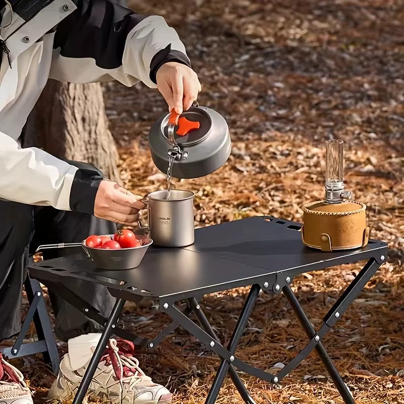 AZULBLANCO Klapp-Picknicktisch in Schwarz, moderner Camping-Klapptisch aus Metall mit rechteckiger Tischplatte und mattem Finish - Bild 3