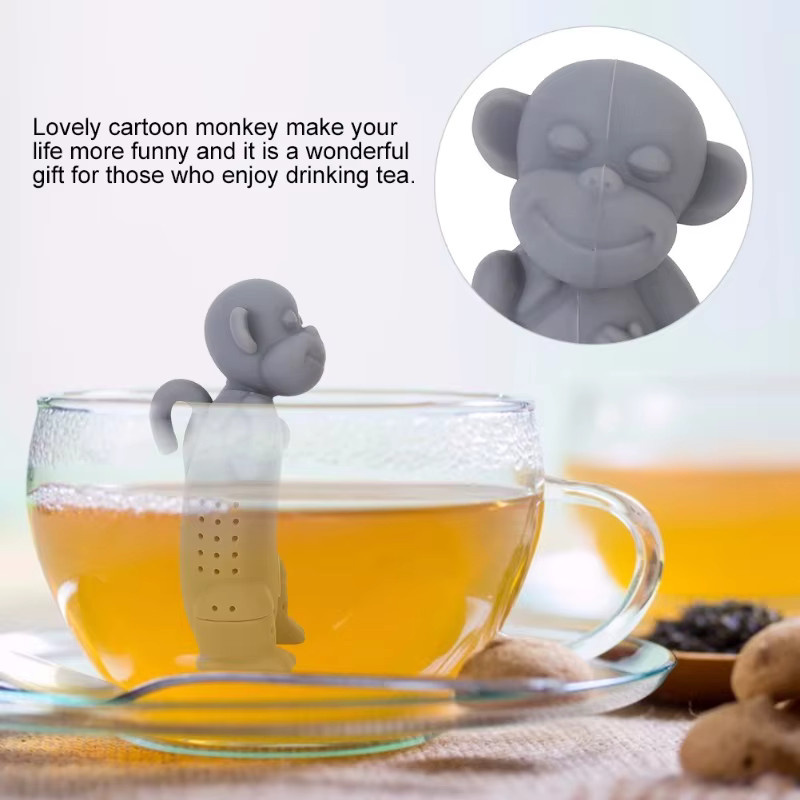 2 Stück Silikon Teesieb im niedlichen Cartoon Affen-Design als Tee-Infuser für losen Tee in Braun und Grau - Bild 1