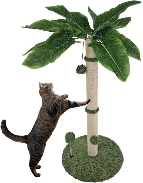 TRUTZHOLM Kratzbaum Palme in Grün und Beige mit Sisalsäule und Frottee, Höhe: 85 cm, Breite: 40 cm, Tiefe: 40 cm - Bild 1