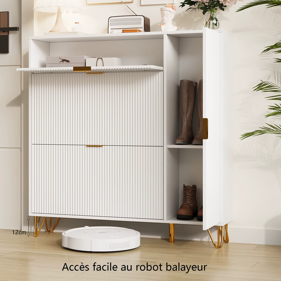 Comanlai Schuhschrank Modern in Weiß mit Klappen und einer Tür für Flur, Wohnzimmer oder Schlafzimmer - Bild 2