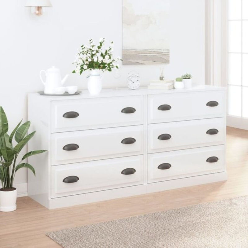 Set aus 2 Sideboards von Vidaxl in Hochglanz-Weiß aus Holzwerkstoff im klassischen und minimalistischen Design, B/H/T: 70 x 67,5 x 35,5 cm - Bild 1