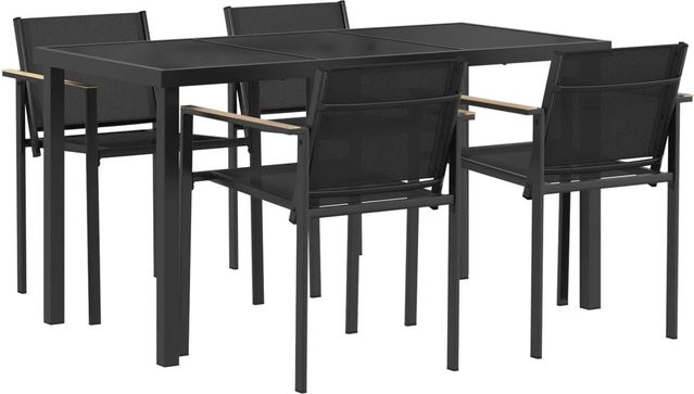 vidaXL Gartenmöbel Set 5-teilig modern in Schwarz und Anthrazit mit Glastisch und Textilene-Stühlen B/T/H: 140 x 70 x 73 cm - Bild 1