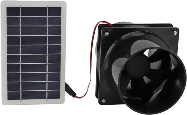 TOMTOP JMS Solarbetriebener Abluftventilator für Rundrohre, 10W 12V Lüftungsventilator-Kit aus ABS-Kunststoff, Schwarz - Bild 1